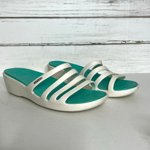 Crocs Rhonda Wedge Sandals White Shoe Size 11 - Picture 1 of 9